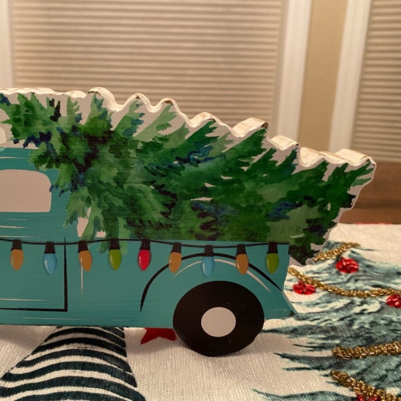 Blue Farmhouse Christmas PickUp Truck Carrying A Christmas Tree Wood Decor Sign - Picture 9 of 15